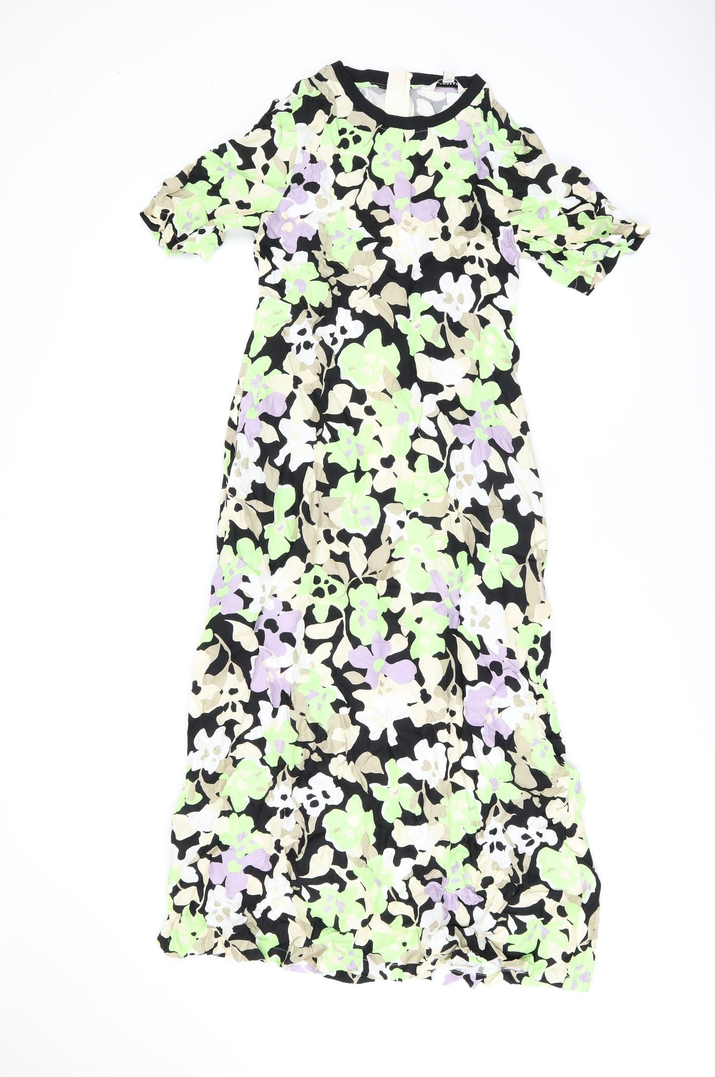 Autograph Womens Black Floral Cupro A-Line Size 8 Round Neck Zip