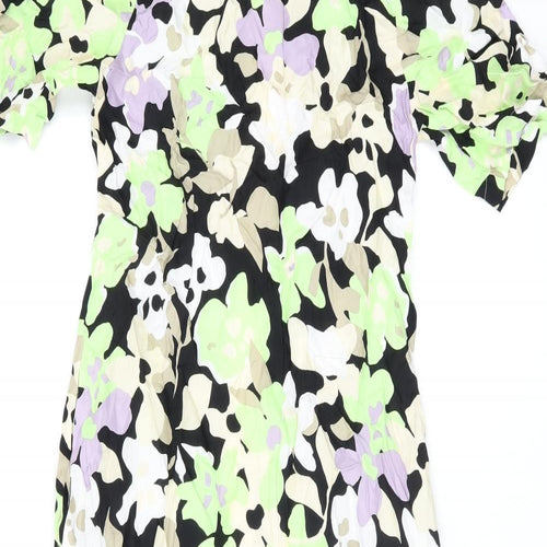 Autograph Womens Black Floral Cupro A-Line Size 8 Round Neck Zip