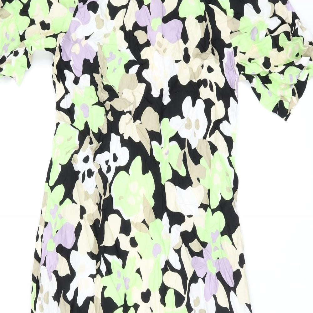 Autograph Womens Black Floral Cupro A-Line Size 8 Round Neck Zip