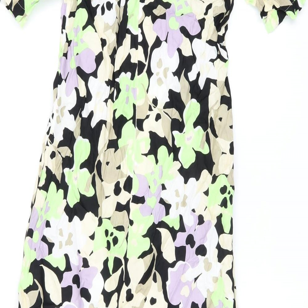 Autograph Womens Black Floral Cupro A-Line Size 8 Round Neck Zip