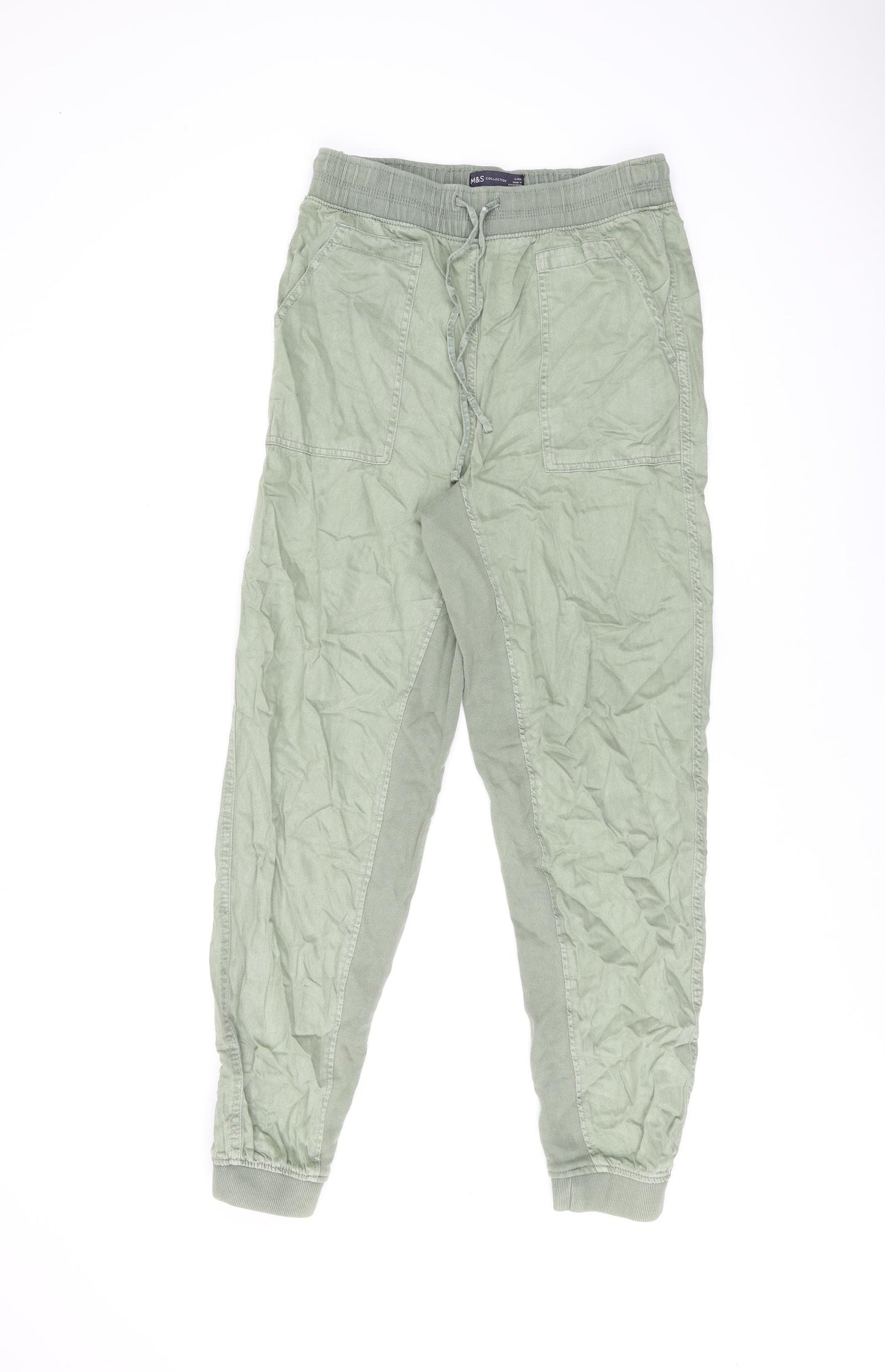 Marks and Spencer Womens Green Lyocell Trousers Size 8 L30.5 in Regular Drawstring