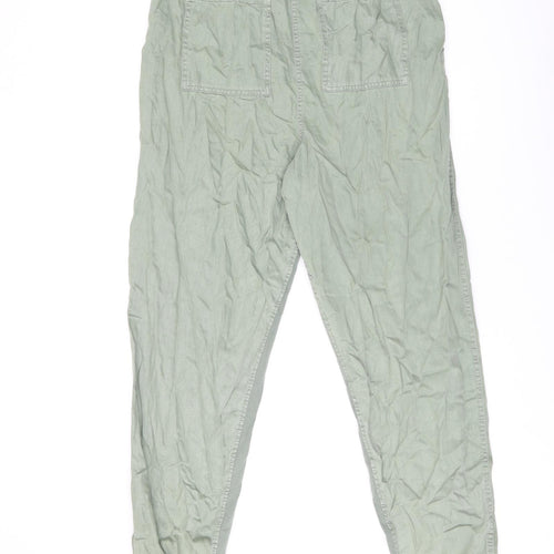 Marks and Spencer Womens Green Lyocell Trousers Size 14 L30 in Regular Drawstring