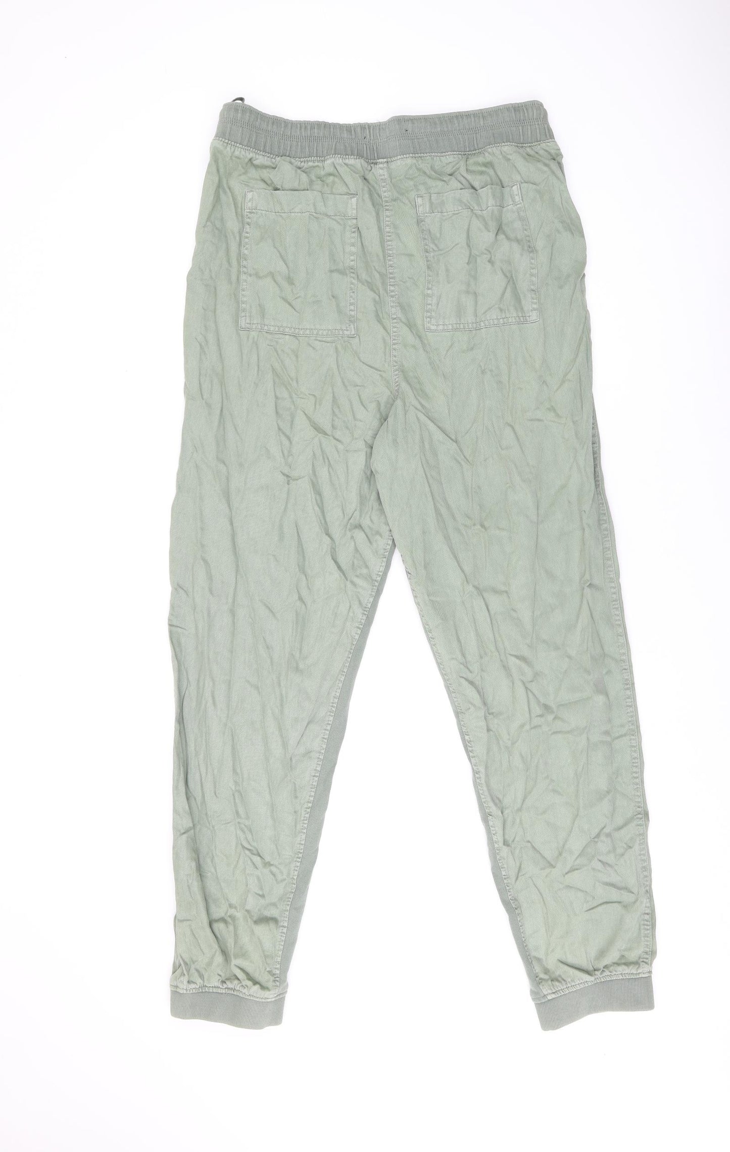 Marks and Spencer Womens Green Lyocell Trousers Size 14 L30 in Regular Drawstring