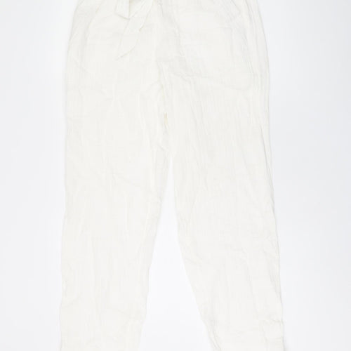 Per Una Womens White Cotton Trousers Size 10 L30 in Regular Tie