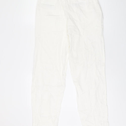 Per Una Womens White Cotton Trousers Size 10 L30 in Regular Tie