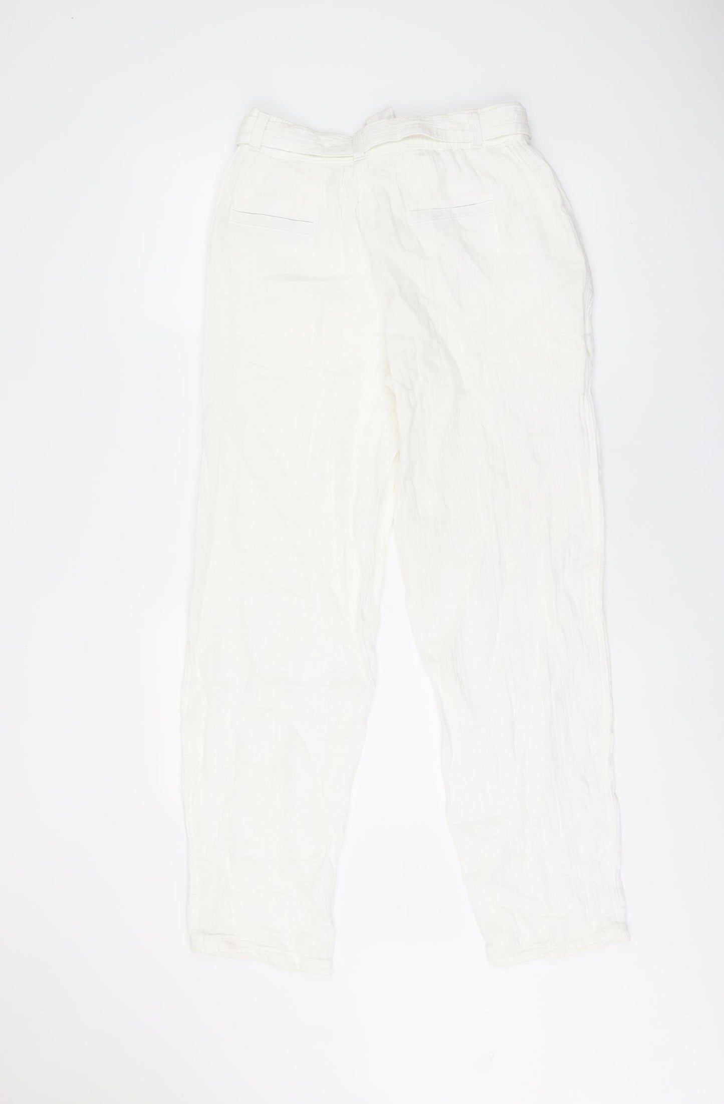 Per Una Womens White Cotton Trousers Size 10 L30 in Regular Tie