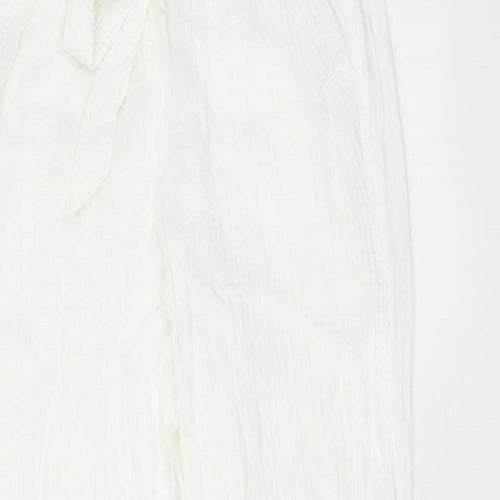 Per Una Womens White Cotton Trousers Size 10 L30 in Regular Tie