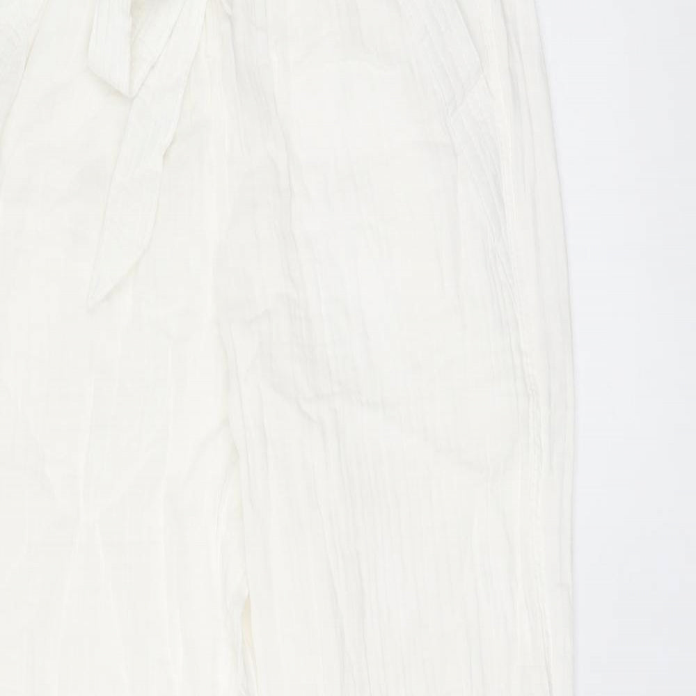 Per Una Womens White Cotton Trousers Size 10 L30 in Regular Tie