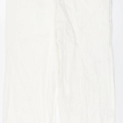 Per Una Womens White Cotton Trousers Size 10 L30 in Regular Tie
