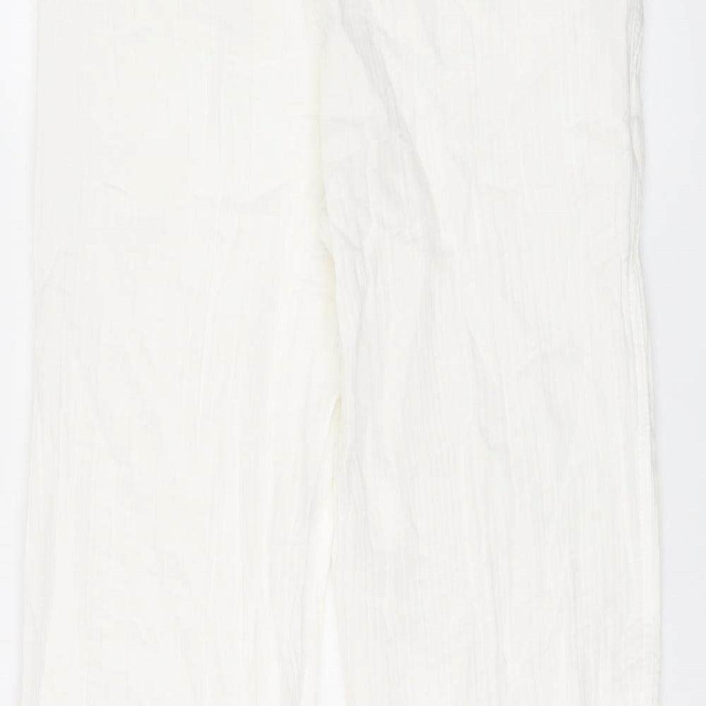 Per Una Womens White Cotton Trousers Size 10 L30 in Regular Tie