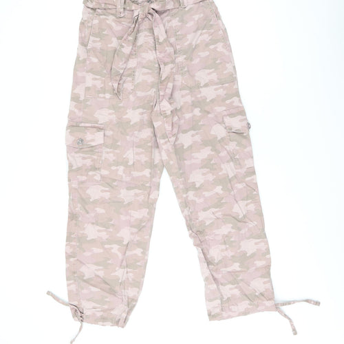 Marks and Spencer Womens Pink Camouflage Lyocell Cargo Trousers Size 8 L22.5 in Regular Zip - Belted
