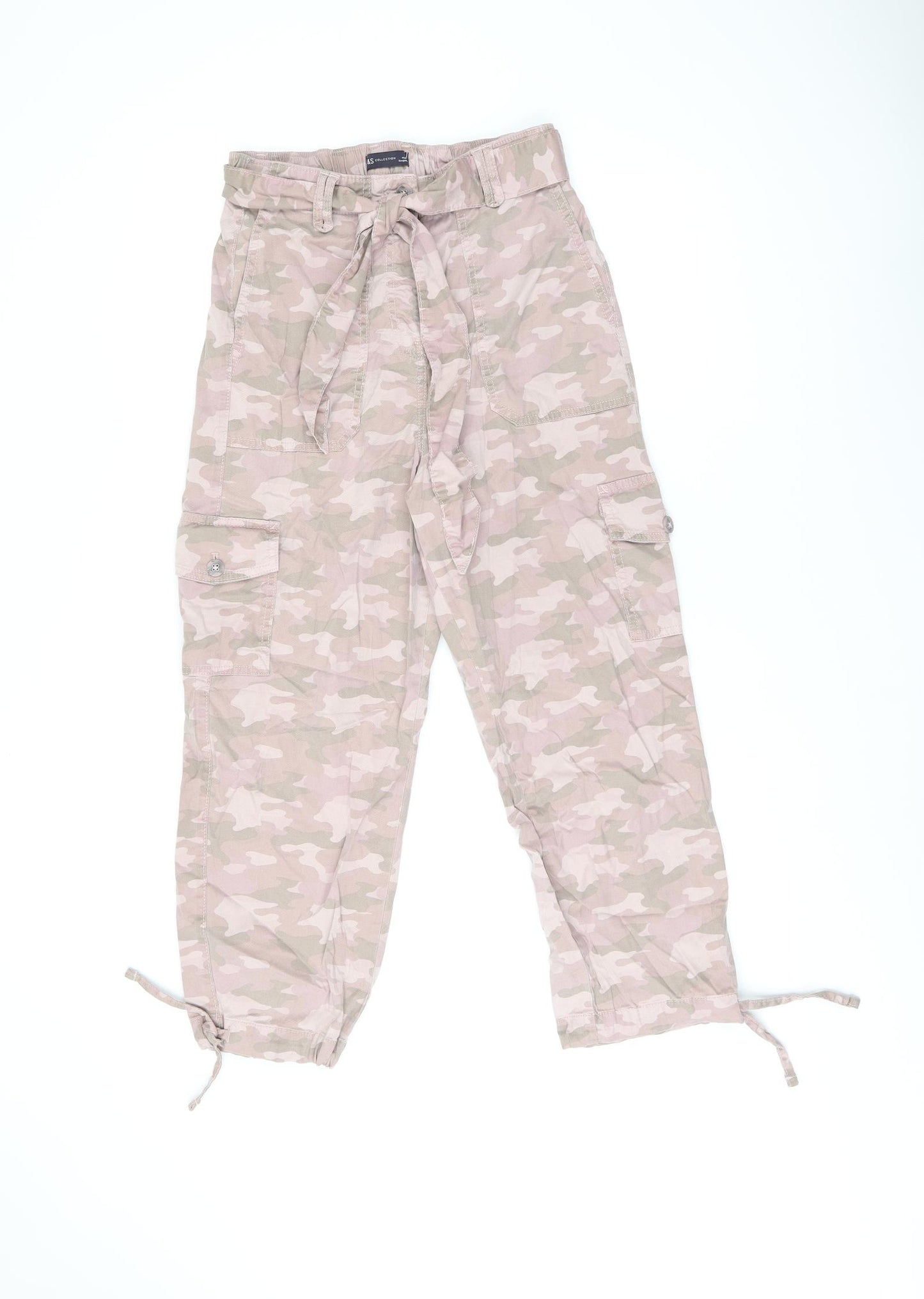 Marks and Spencer Womens Pink Camouflage Lyocell Cargo Trousers Size 8 L22.5 in Regular Zip - Belted