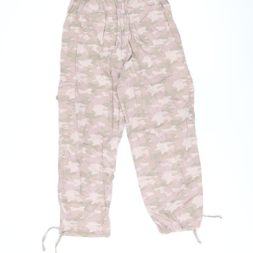Marks and Spencer Womens Pink Camouflage Lyocell Cargo Trousers Size 8 L22.5 in Regular Zip - Belted