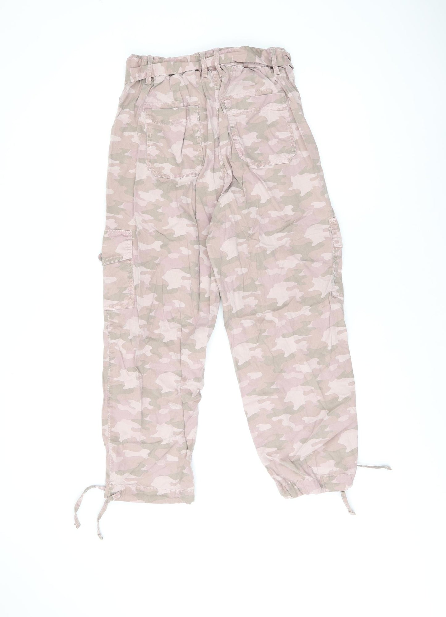 Marks and Spencer Womens Pink Camouflage Lyocell Cargo Trousers Size 8 L22.5 in Regular Zip - Belted