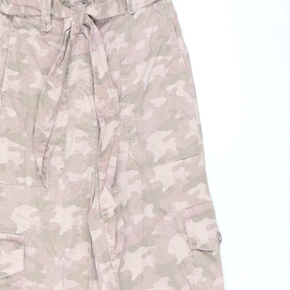 Marks and Spencer Womens Pink Camouflage Lyocell Cargo Trousers Size 8 L22.5 in Regular Zip - Belted