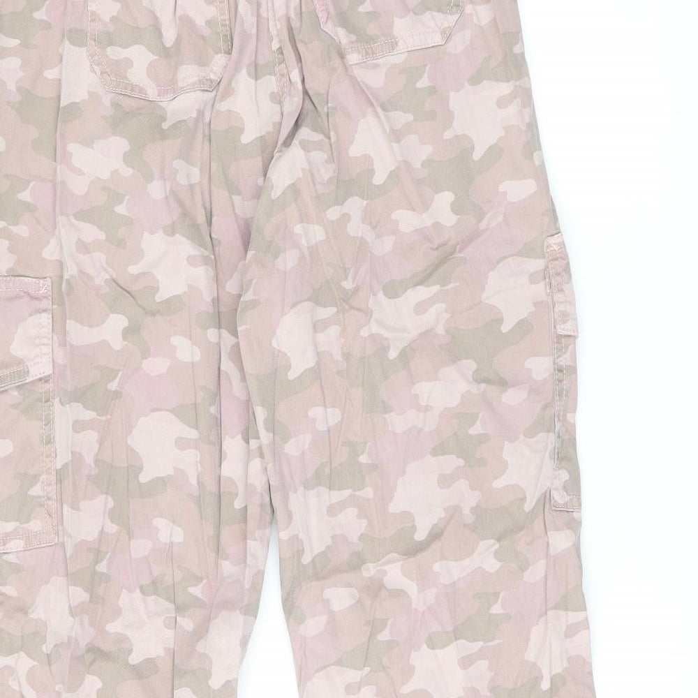 Marks and Spencer Womens Pink Camouflage Lyocell Cargo Trousers Size 8 L22.5 in Regular Zip - Belted