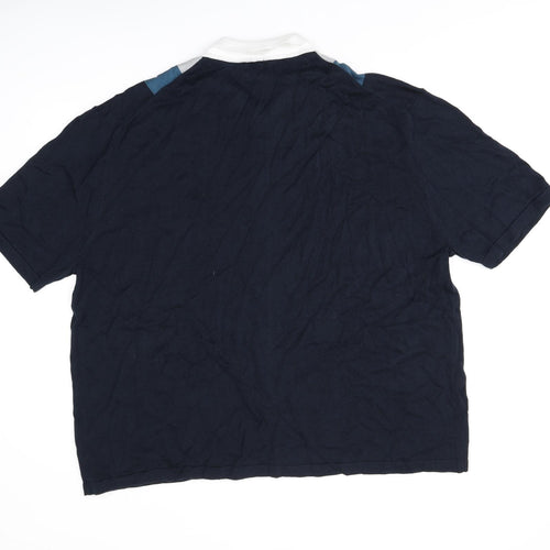 Marks and Spencer Mens Blue Striped Cotton Polo Size 3XL Collared Button