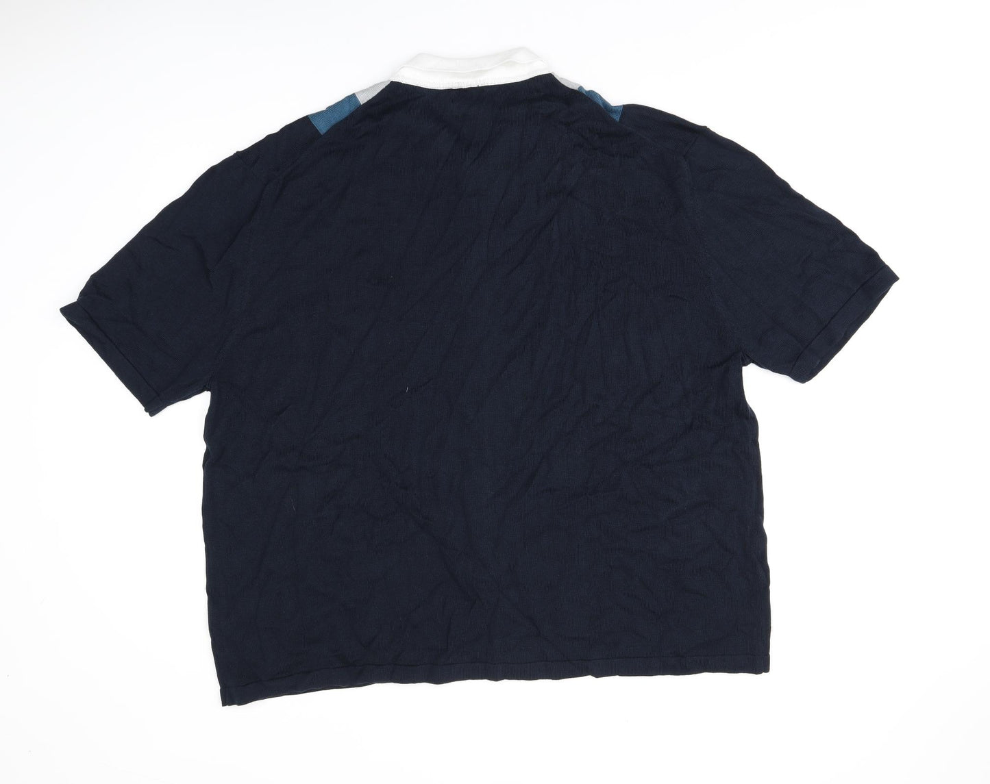 Marks and Spencer Mens Blue Striped Cotton Polo Size 3XL Collared Button