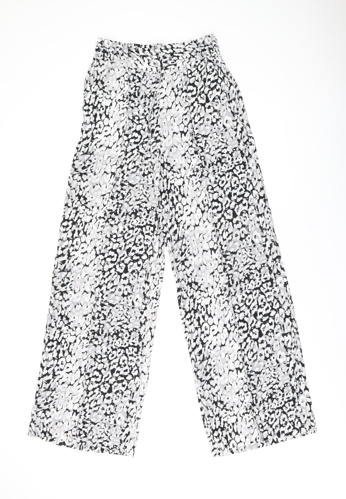 Marks and Spencer Womens Black Geometric Polyester Trousers Size 8 L30 in Regular Drawstring