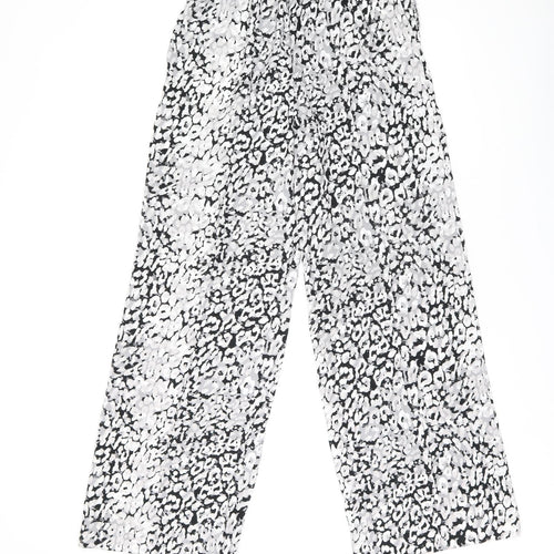 Marks and Spencer Womens Black Geometric Polyester Trousers Size 8 L30 in Regular Drawstring