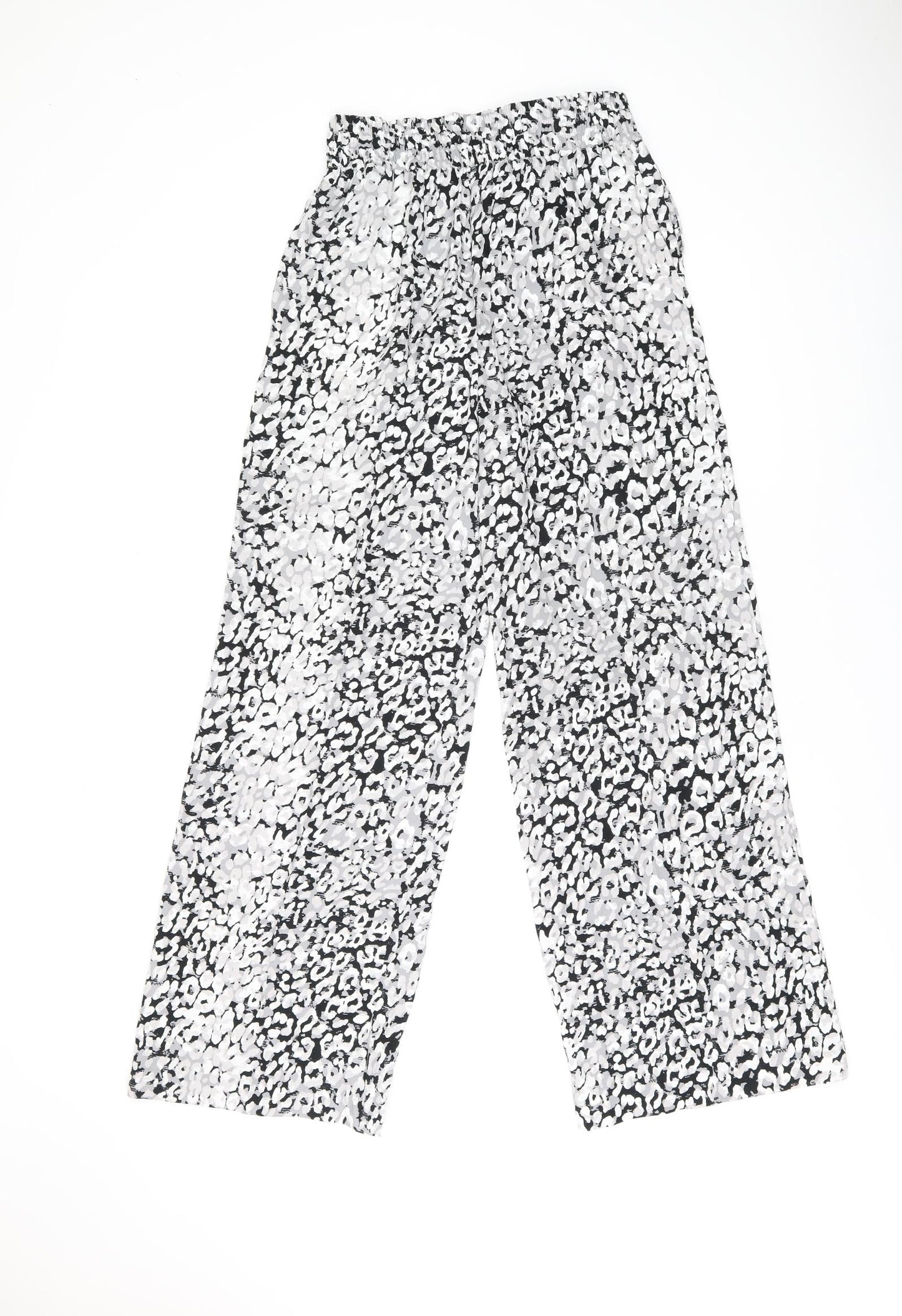 Marks and Spencer Womens Black Geometric Polyester Trousers Size 8 L30 in Regular Drawstring
