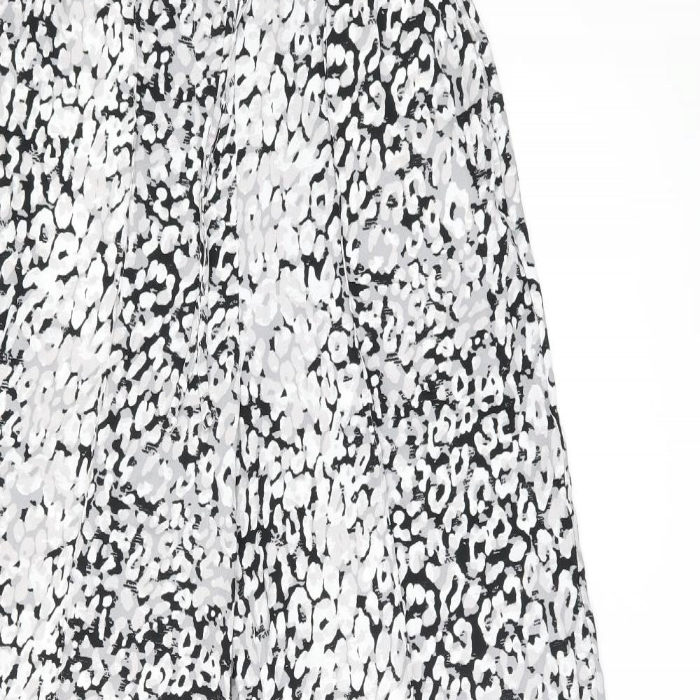 Marks and Spencer Womens Black Geometric Polyester Trousers Size 8 L30 in Regular Drawstring
