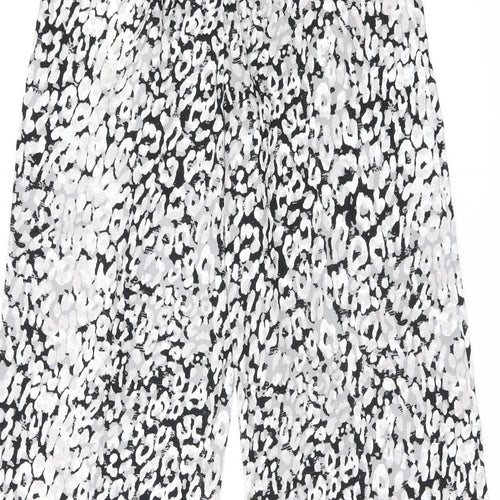 Marks and Spencer Womens Black Geometric Polyester Trousers Size 8 L30 in Regular Drawstring