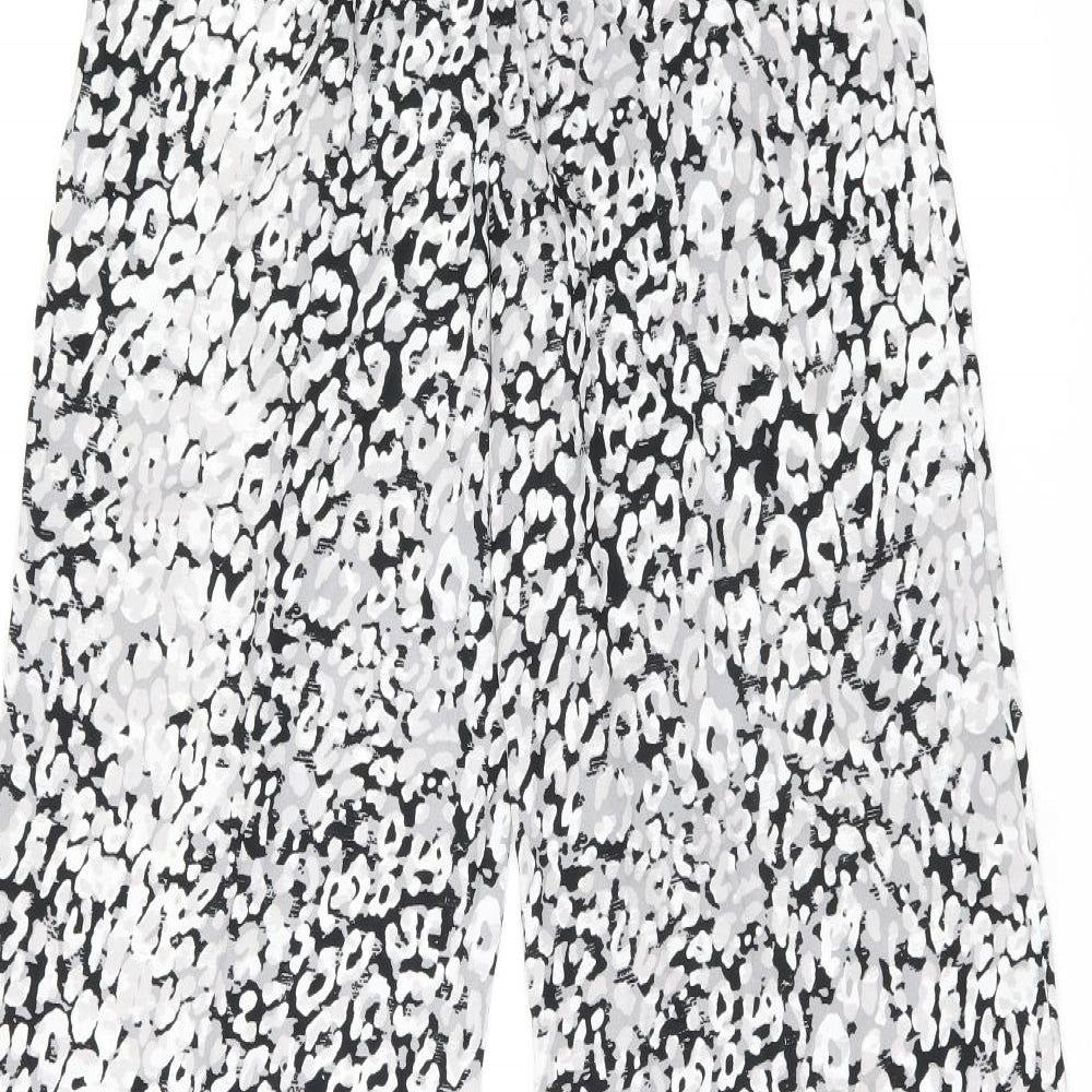 Marks and Spencer Womens Black Geometric Polyester Trousers Size 8 L30 in Regular Drawstring