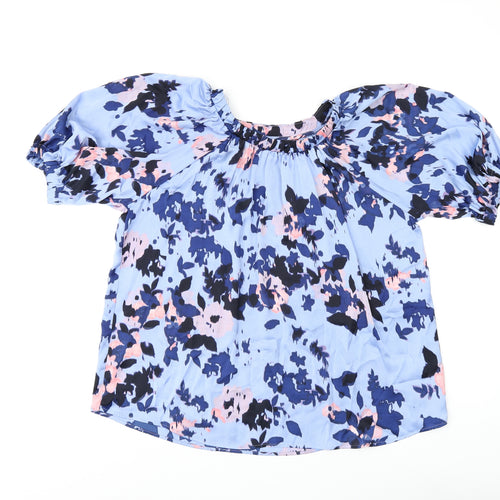 Marks and Spencer Womens Blue Floral Polyester Basic T-Shirt Size 10 Scoop Neck