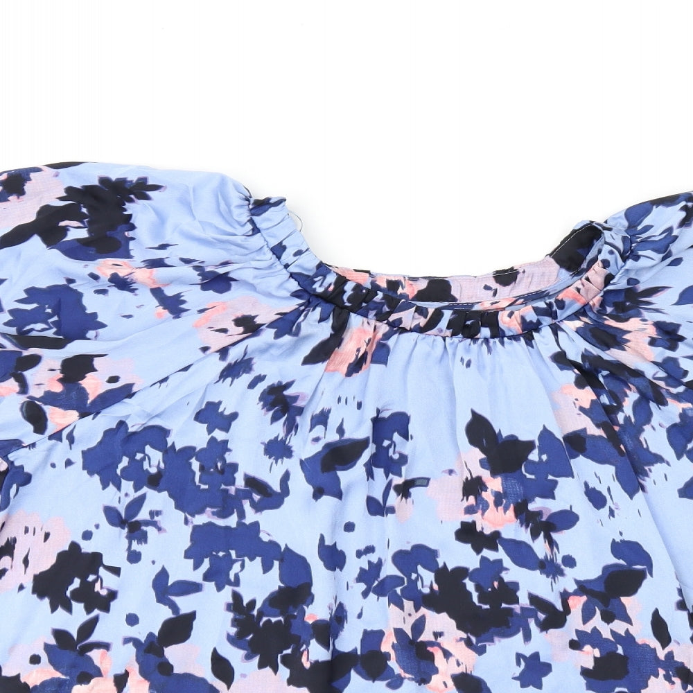 Marks and Spencer Womens Blue Floral Polyester Basic T-Shirt Size 10 Scoop Neck