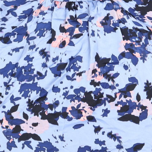 Marks and Spencer Womens Blue Floral Polyester Basic T-Shirt Size 10 Scoop Neck