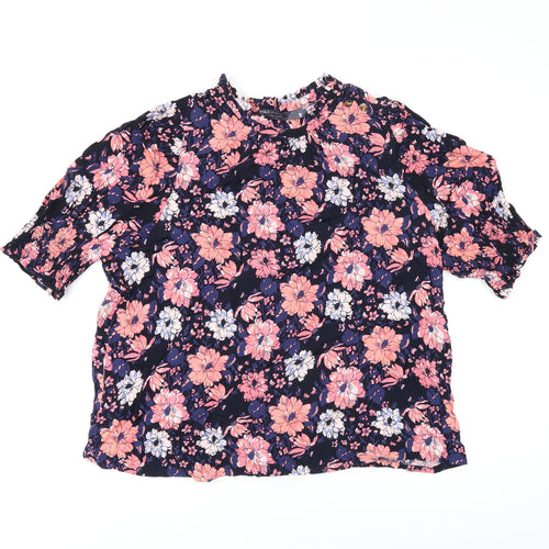 Marks and Spencer Womens Black Floral Viscose Basic T-Shirt Size 20 Round Neck