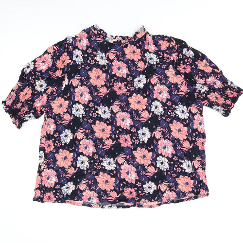 Marks and Spencer Womens Black Floral Viscose Basic T-Shirt Size 20 Round Neck