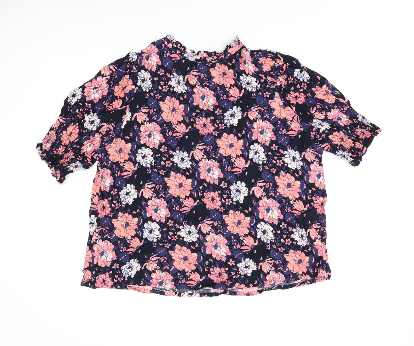Marks and Spencer Womens Black Floral Viscose Basic T-Shirt Size 20 Round Neck