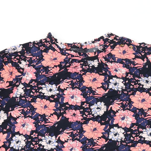 Marks and Spencer Womens Black Floral Viscose Basic T-Shirt Size 20 Round Neck