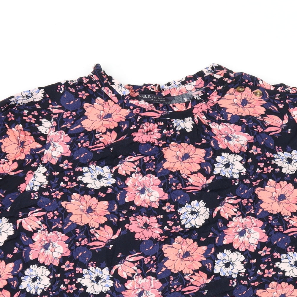 Marks and Spencer Womens Black Floral Viscose Basic T-Shirt Size 20 Round Neck