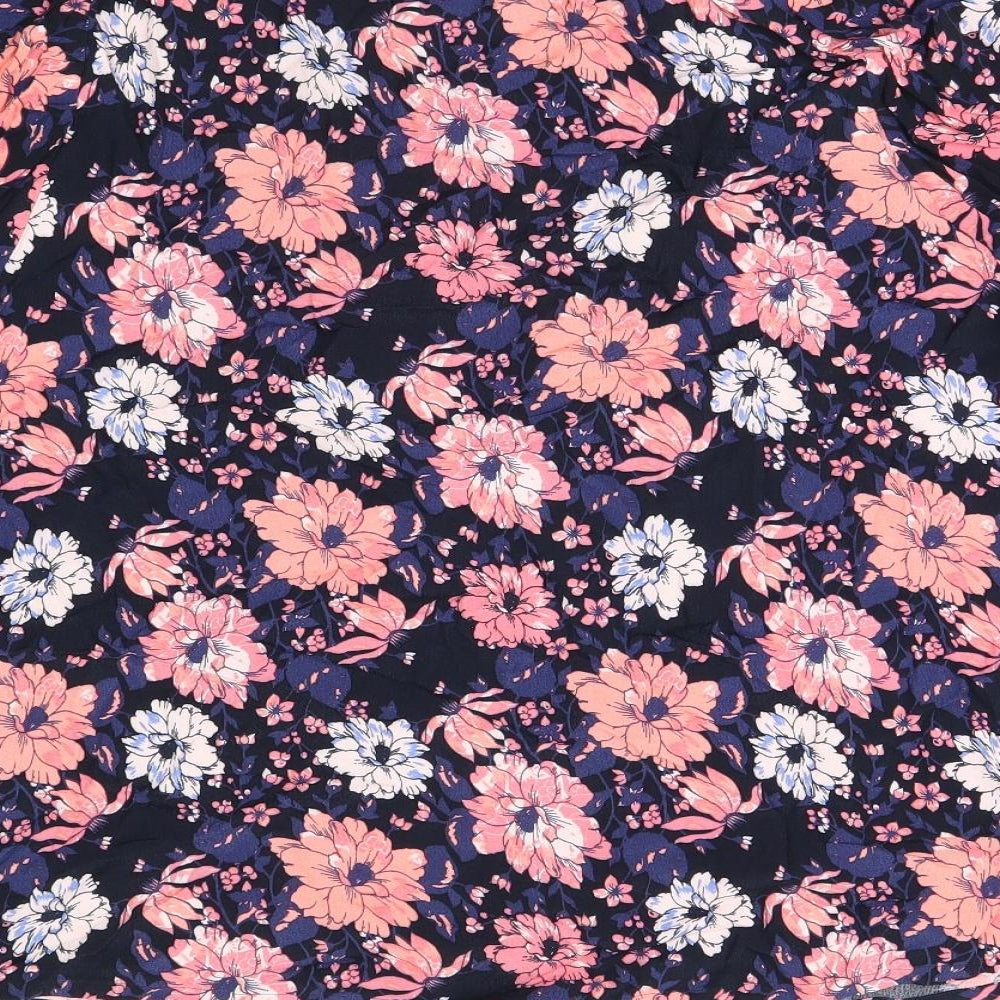 Marks and Spencer Womens Black Floral Viscose Basic T-Shirt Size 20 Round Neck