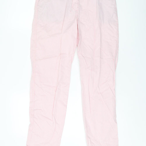 Marks and Spencer Womens Pink Striped Cotton Chino Trousers Size 8 L29 in Regular Zip