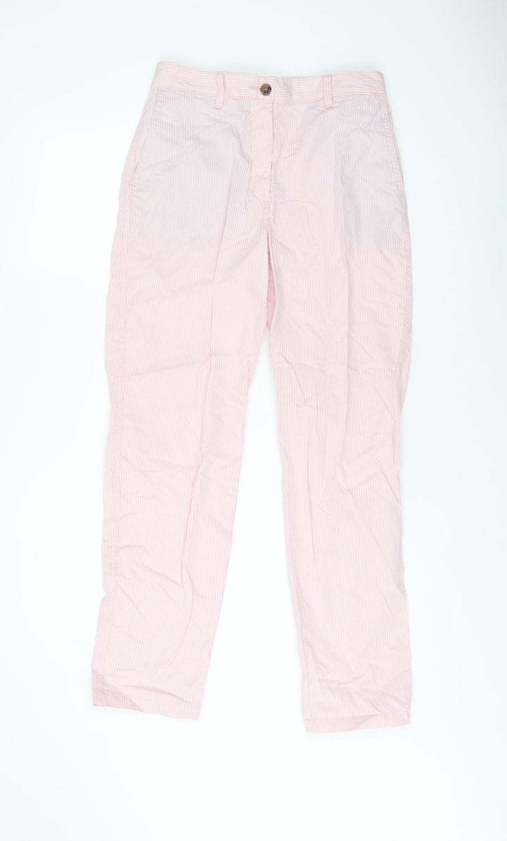Marks and Spencer Womens Pink Striped Cotton Chino Trousers Size 8 L29 in Regular Zip
