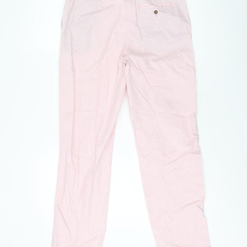 Marks and Spencer Womens Pink Striped Cotton Chino Trousers Size 8 L29 in Regular Zip