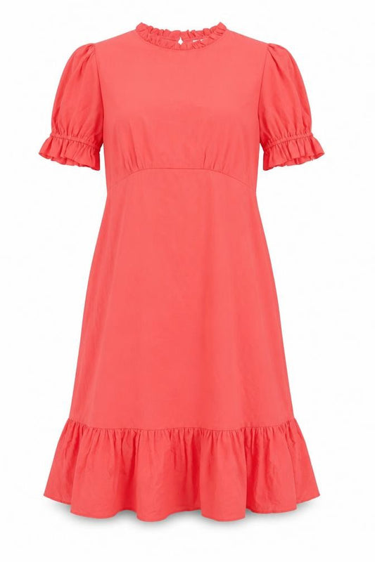 Front view of Finery women’s red polyester a-line, size UK 16, round neck zip