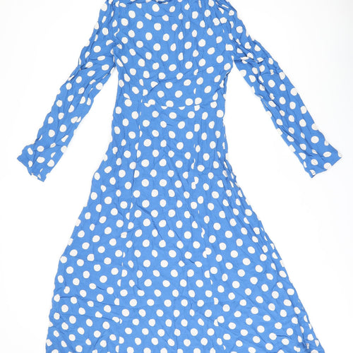 Finery Womens Blue Polka Dot Viscose A-Line Size 8 V-Neck Zip