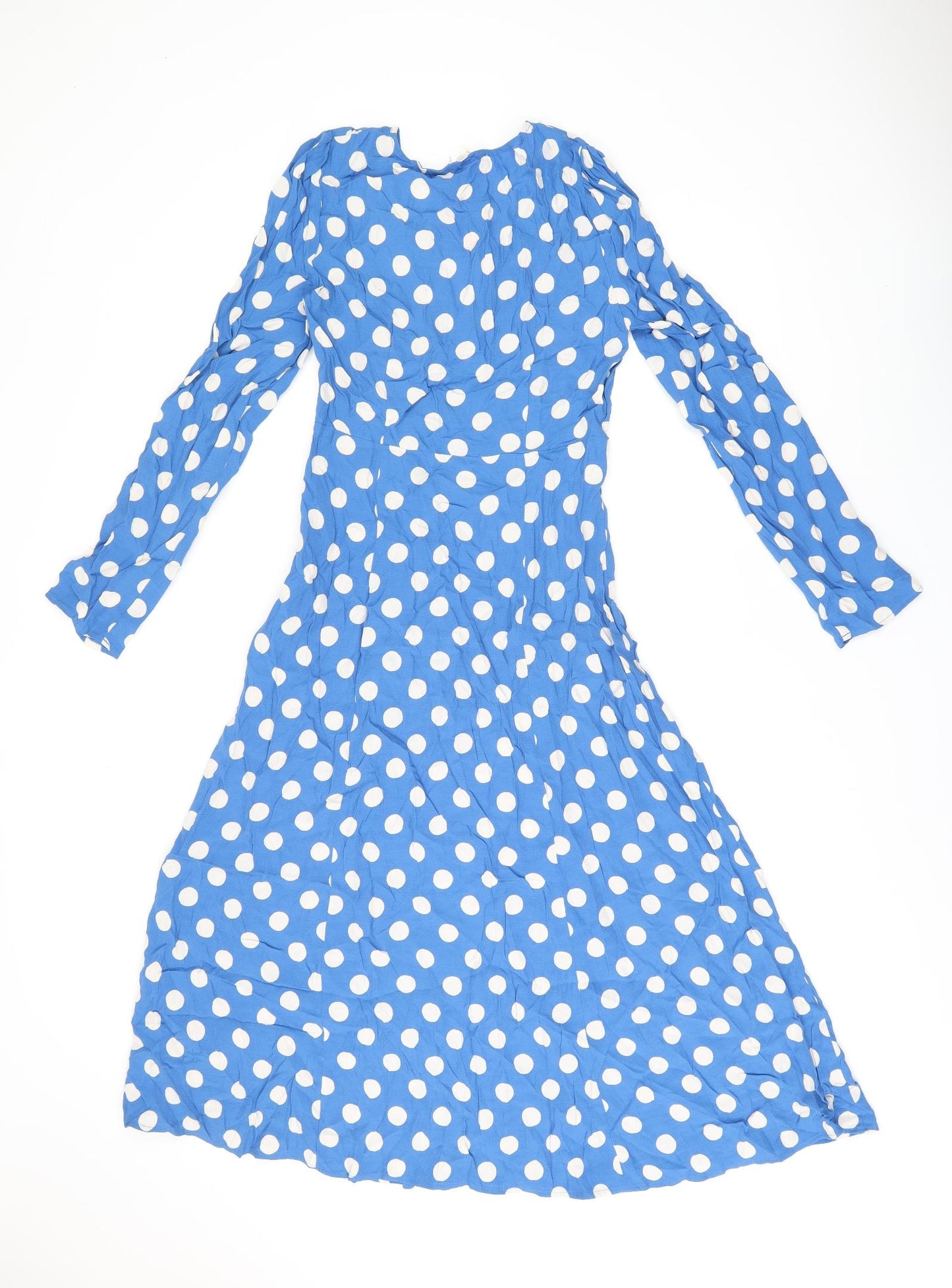 Finery Womens Blue Polka Dot Viscose A-Line Size 8 V-Neck Zip