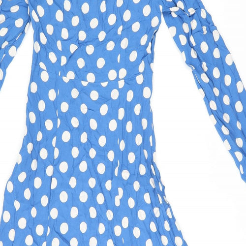 Finery Womens Blue Polka Dot Viscose A-Line Size 8 V-Neck Zip