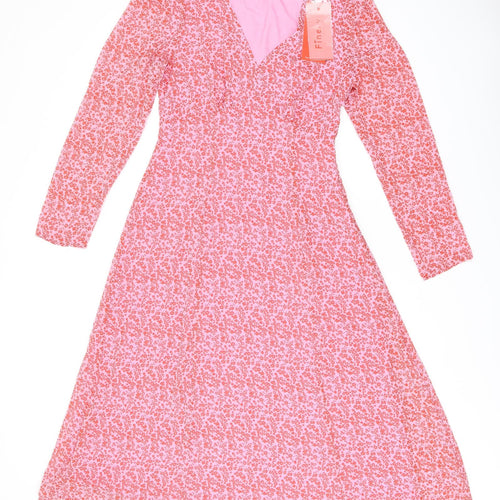 Finery Womens Pink Floral Polyester A-Line Size 10 V-Neck Zip