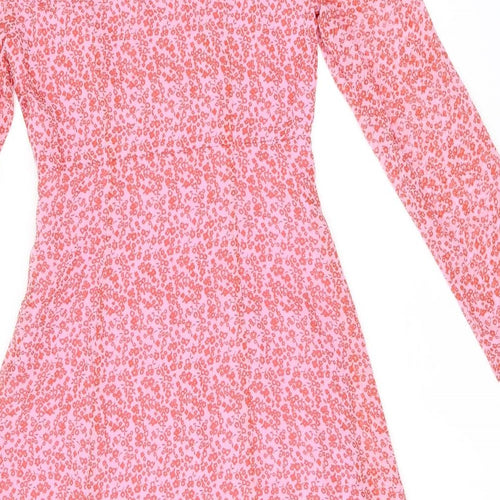 Finery Womens Pink Floral Polyester A-Line Size 10 V-Neck Zip