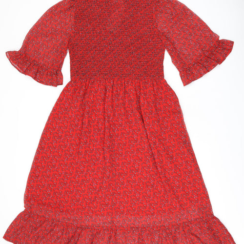 Finery Womens Red Floral Polyester A-Line Size 16 Round Neck Pullover