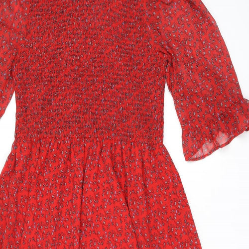 Finery Womens Red Floral Polyester A-Line Size 16 Round Neck Pullover
