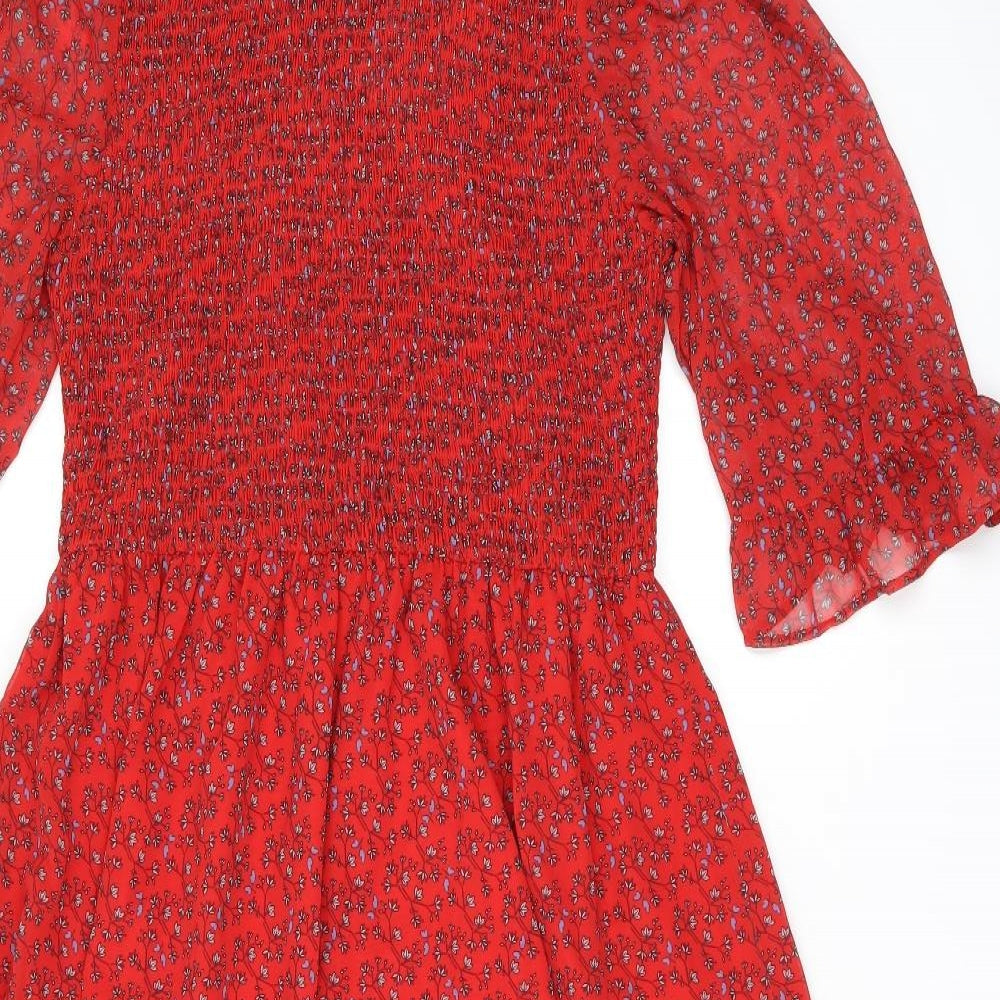 Finery Womens Red Floral Polyester A-Line Size 16 Round Neck Pullover