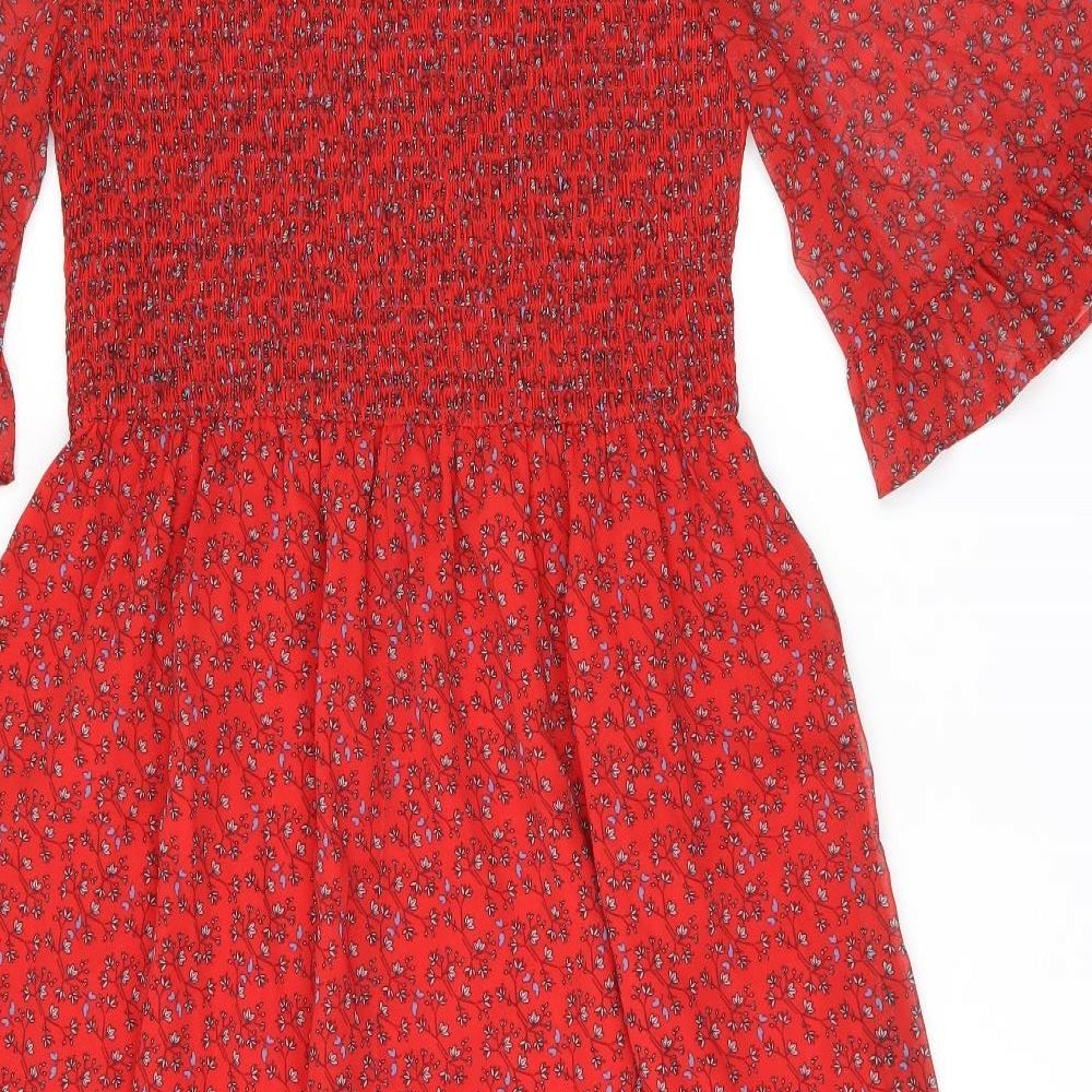 Finery Womens Red Floral Polyester A-Line Size 16 Round Neck Pullover